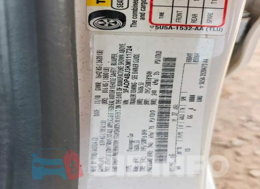 3FADP4BJ3KM111724 Photo# 12