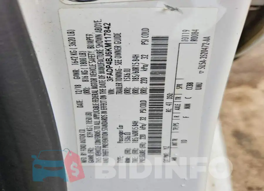 3FADP4BJ6KM117842 Photo# 12