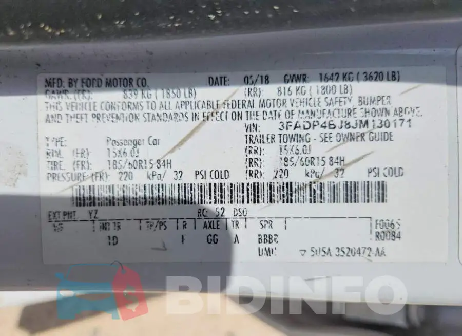 3FADP4BJ8JM130171 Photo# 13