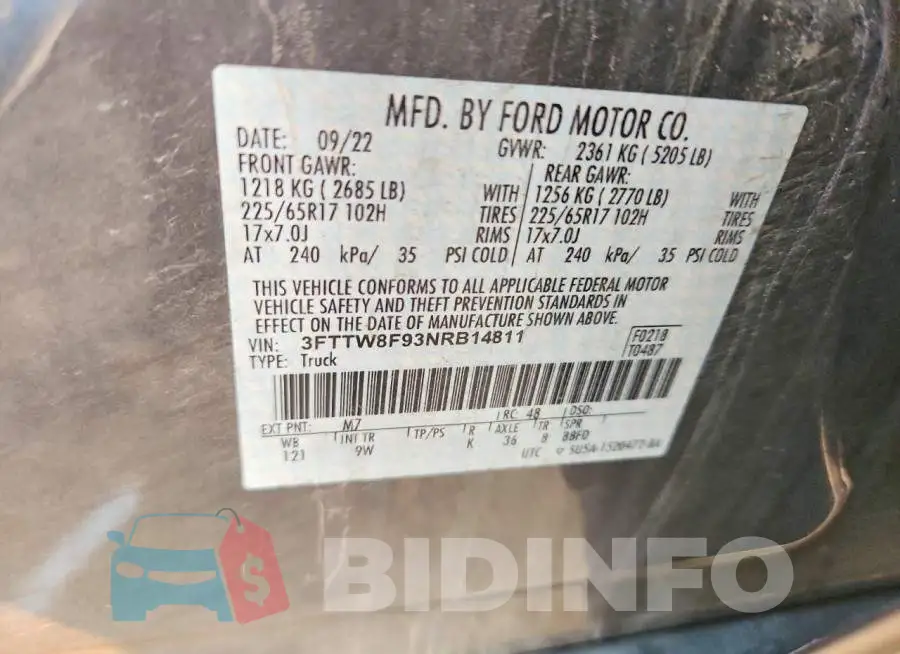 3FTTW8F93NRB14811 Photo# 12