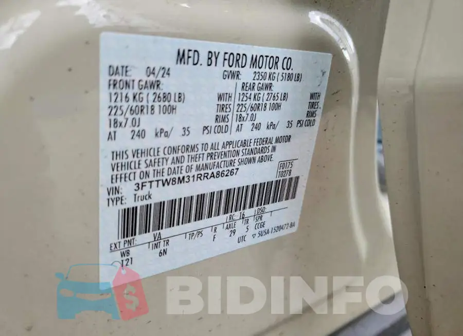 3FTTW8M31RRA86267 Photo# 13