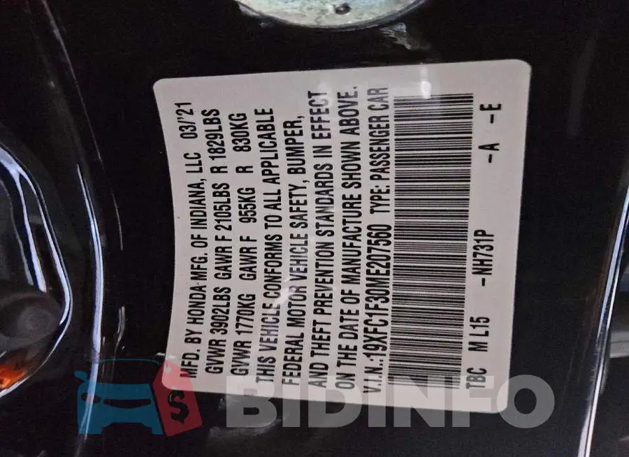 19XFC1F30ME207560 Photo# 12