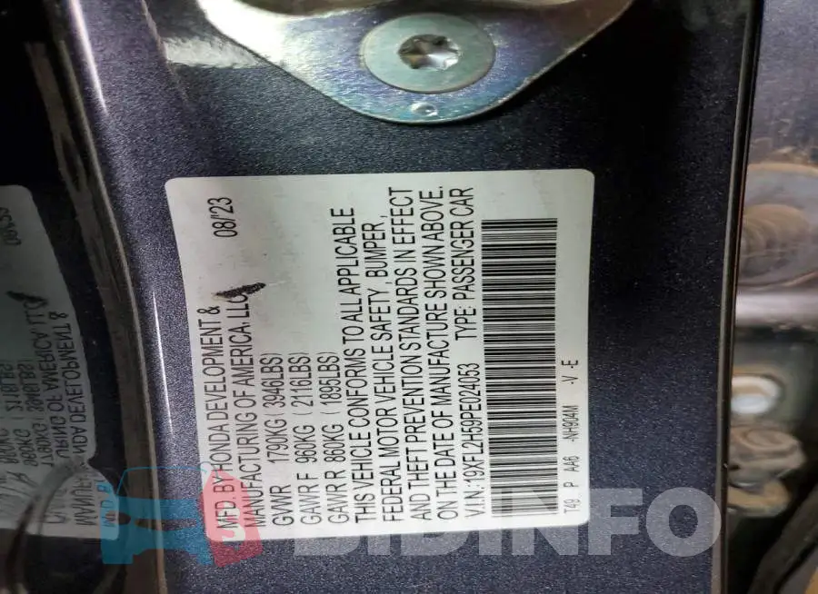 19XFL2H59PE024053 Photo# 13