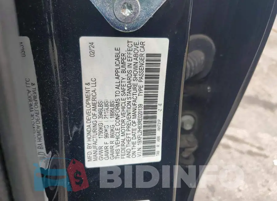 19XFL2H83RE020139 Photo# 12