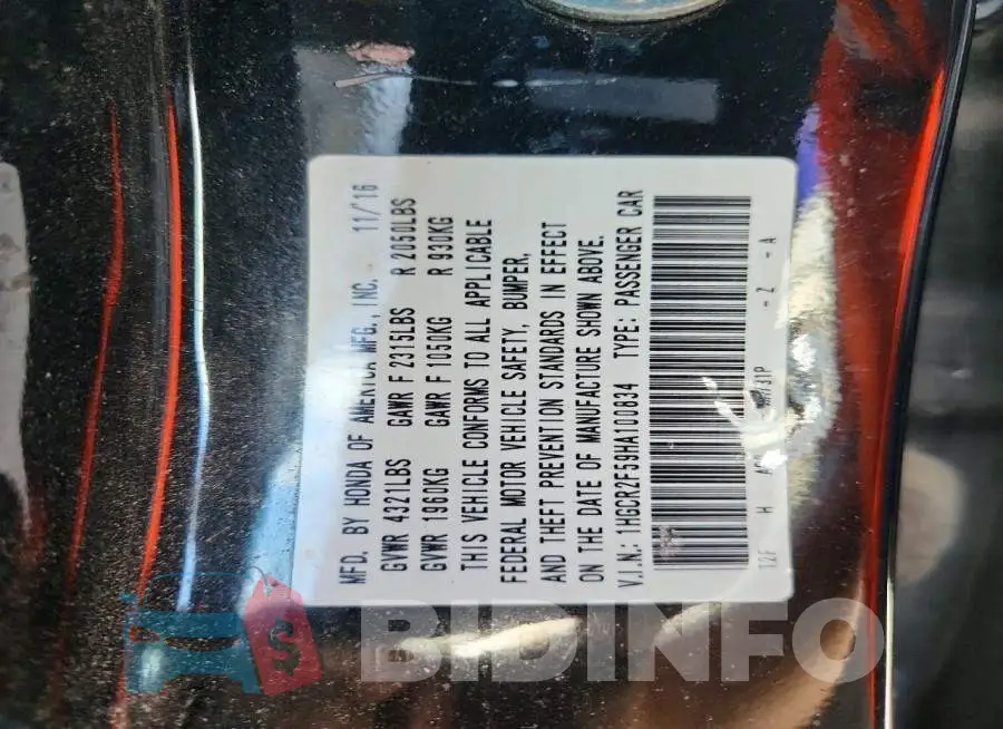 1HGCR2F59HA100834 Photo# 12
