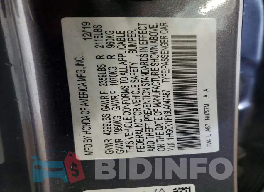 1HGCV1F16LA047487 Photo# 12