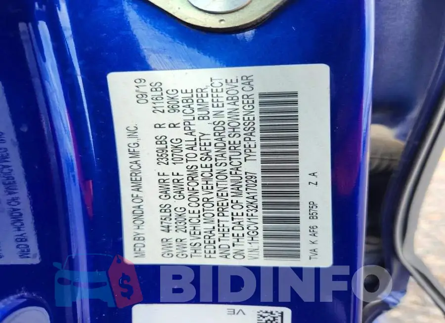 1HGCV1F32KA170297 Photo# 12