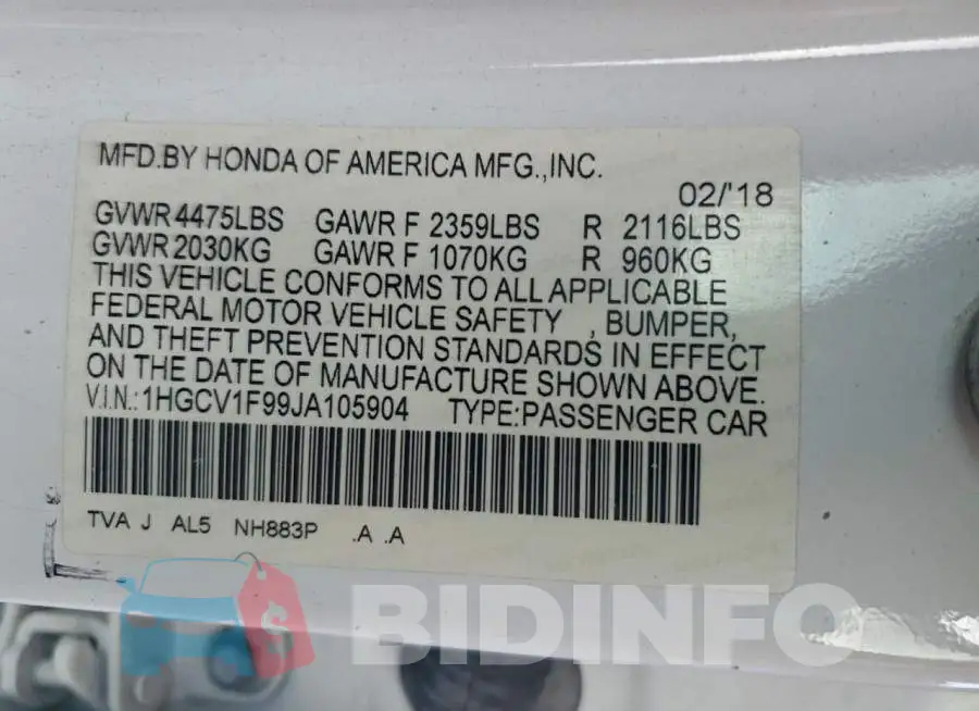 1HGCV1F99JA105904 Photo# 13