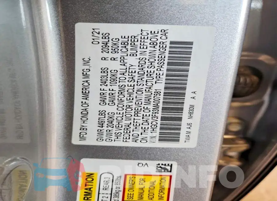1HGCV3F93MA007581 Photo# 12