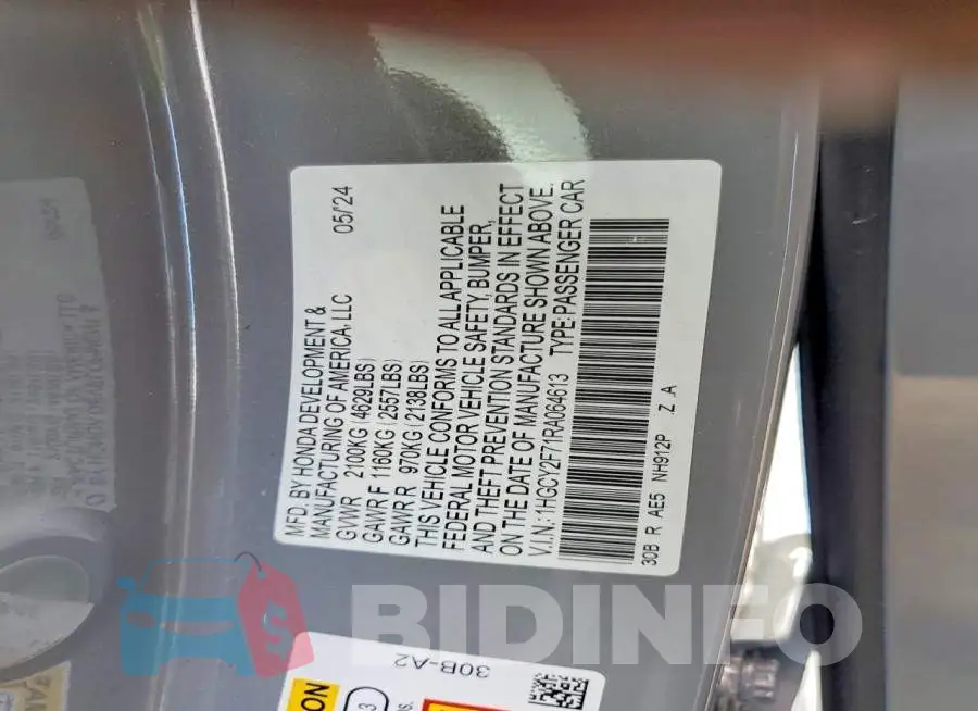 1HGCY2F71RA064613 Photo# 13