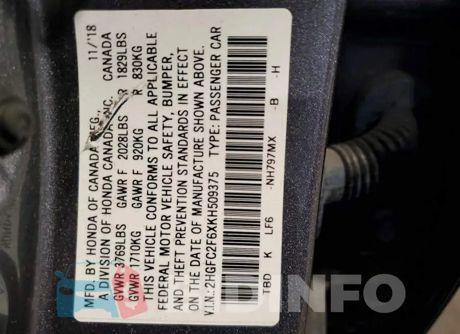 2HGFC2F6XKH509375 Photo# 12