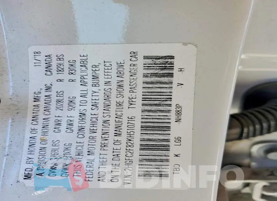 2HGFC2F82KH510716 Photo# 12
