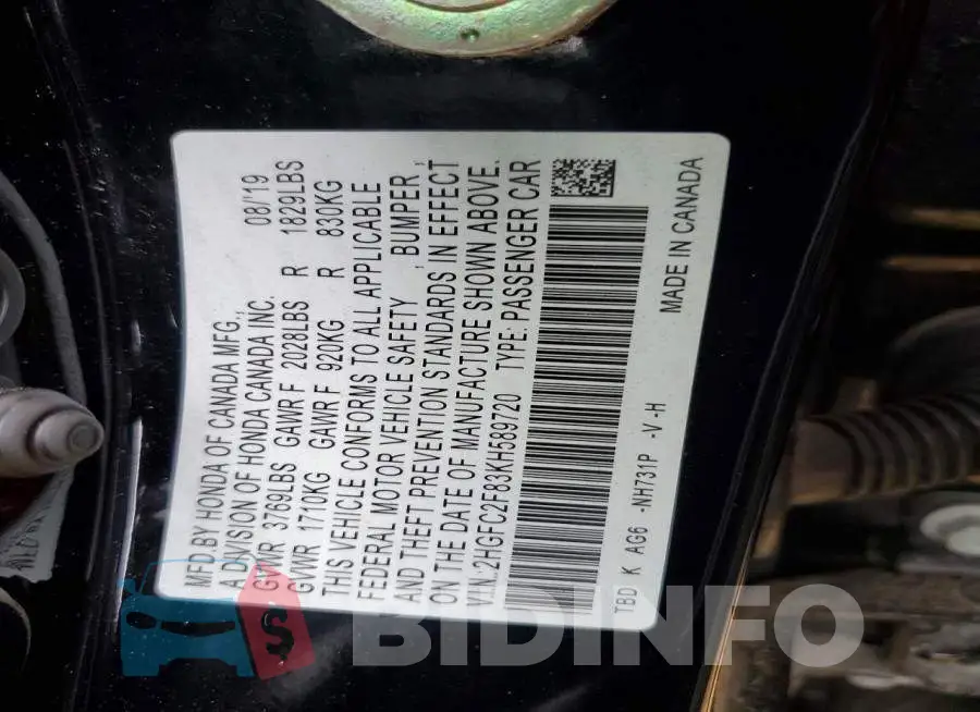 2HGFC2F83KH589720 Photo# 12