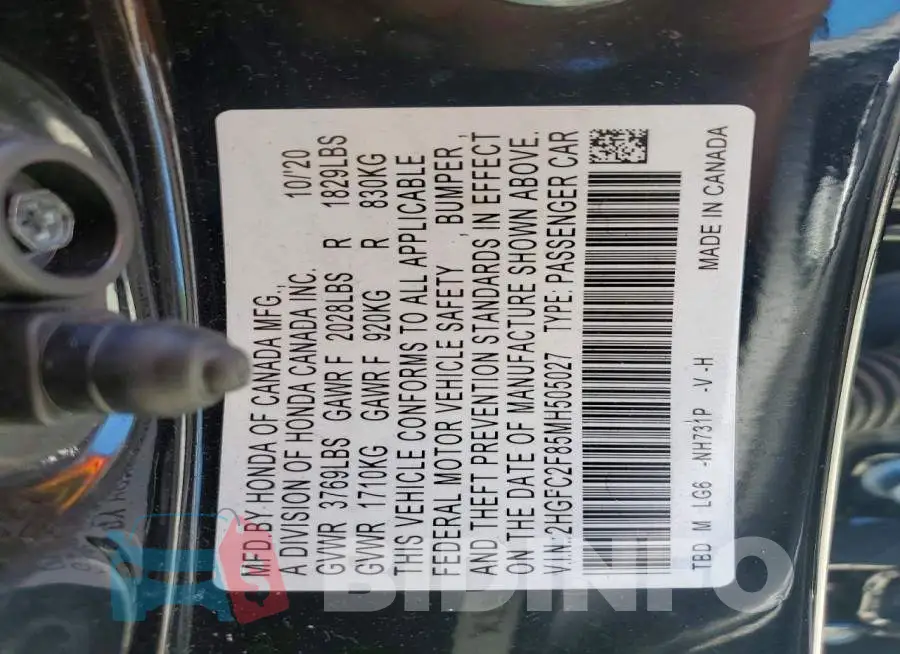 2HGFC2F85MH505027 Photo# 12