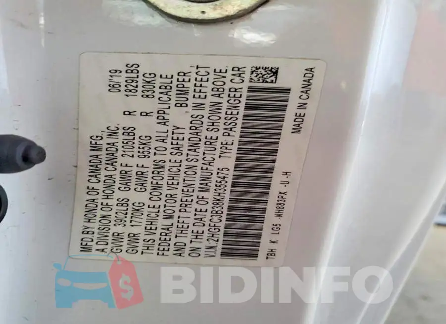 2HGFC3B38KH355475 Photo# 12