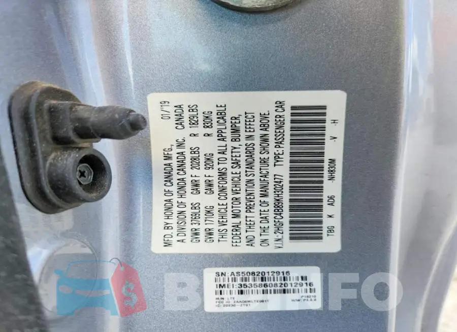 2HGFC4B89KH302477 Photo# 12