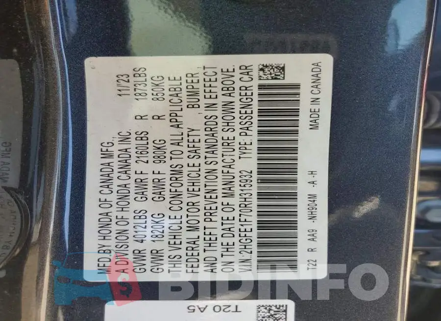 2HGFE1F70RH315932 Photo# 12