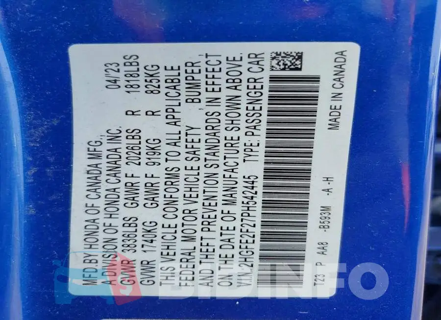 2HGFE2F27PH542445 Photo# 12