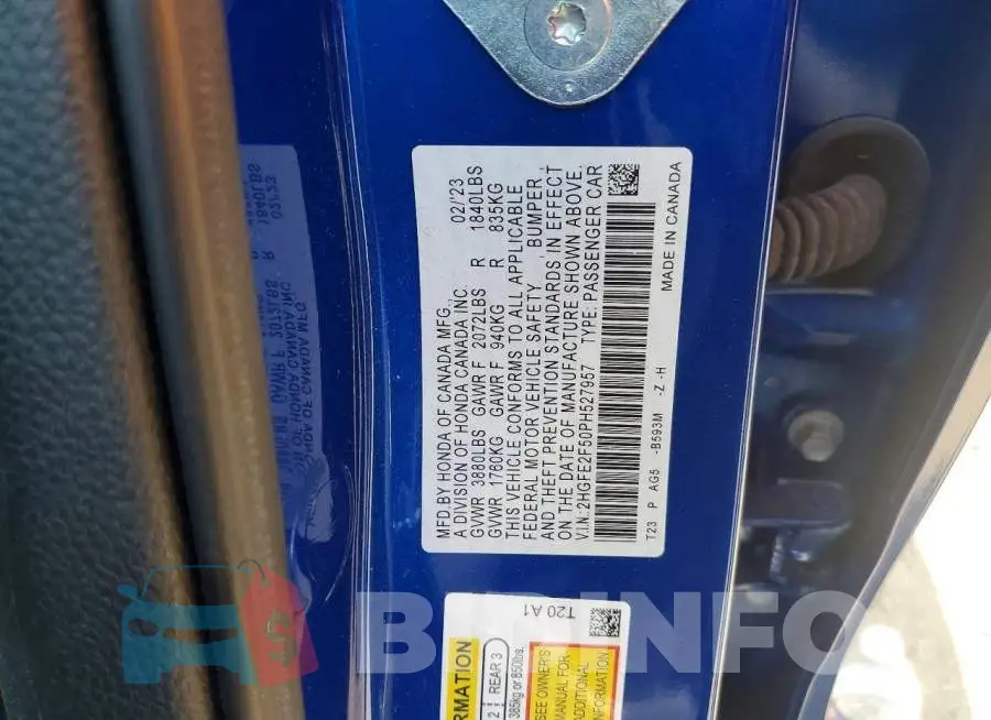2HGFE2F50PH527957 Photo# 12