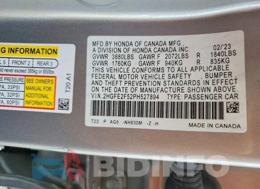 2HGFE2F52PH527894 Photo# 12