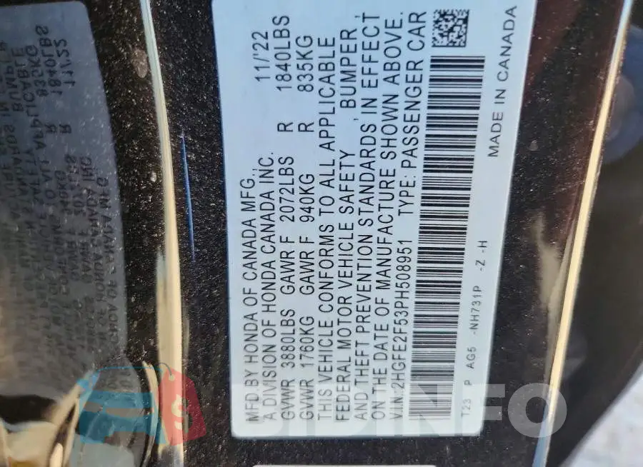 2HGFE2F53PH508951 Photo# 12