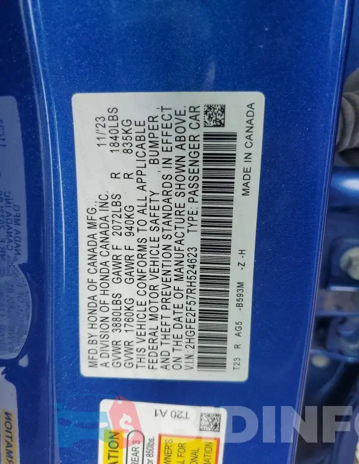 2HGFE2F57RH524623 Photo# 12
