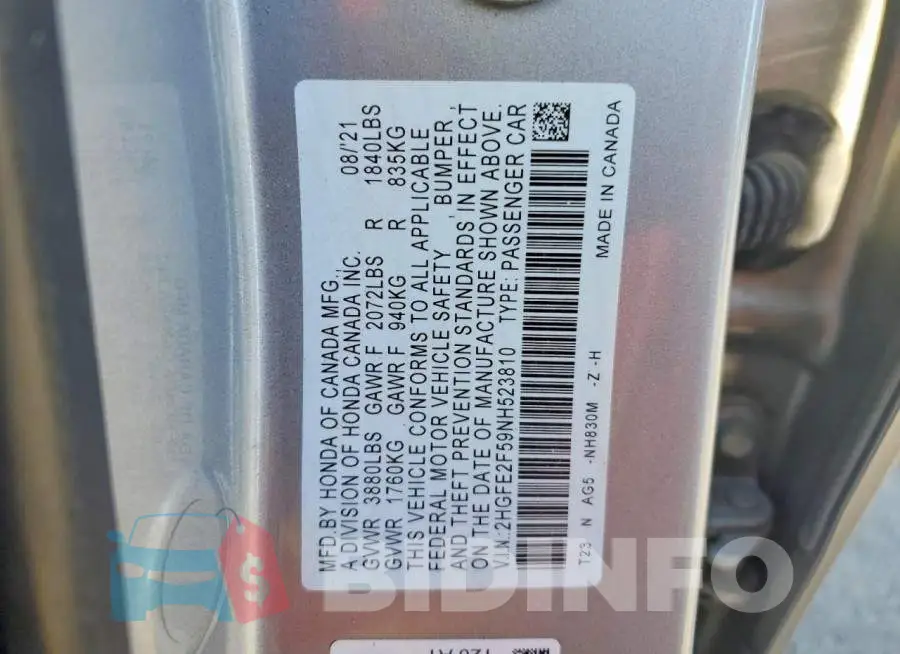 2HGFE2F59NH523810 Photo# 13