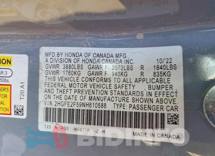 2HGFE2F59NH610588 Photo# 13