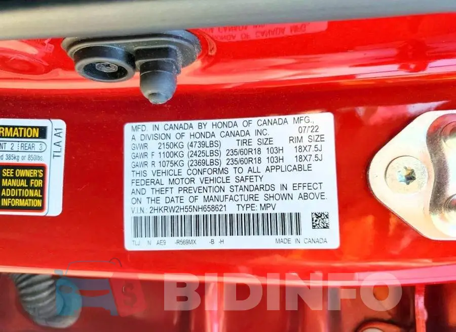 2HKRW2H55NH658621 Photo# 13