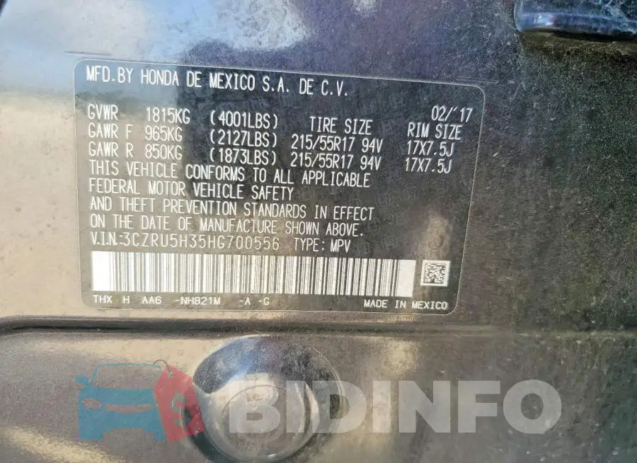 3CZRU5H35HG700556 Photo# 14