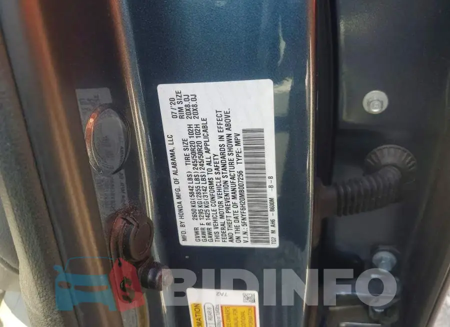 5FNYF6H20MB007256 Photo# 13