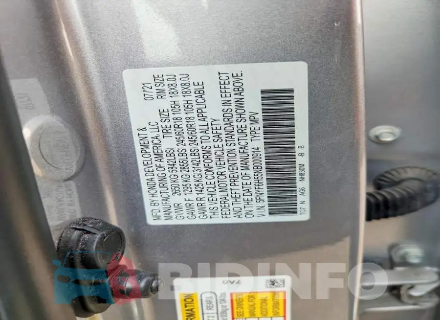 5FNYF6H55NB000914 Photo# 13