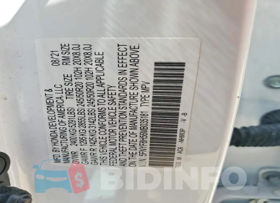 5FNYF8H56MB035181 Photo# 13
