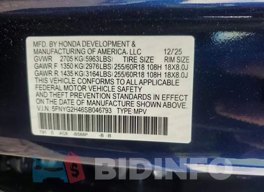 5FNYG2H46SB046793 Photo# 14