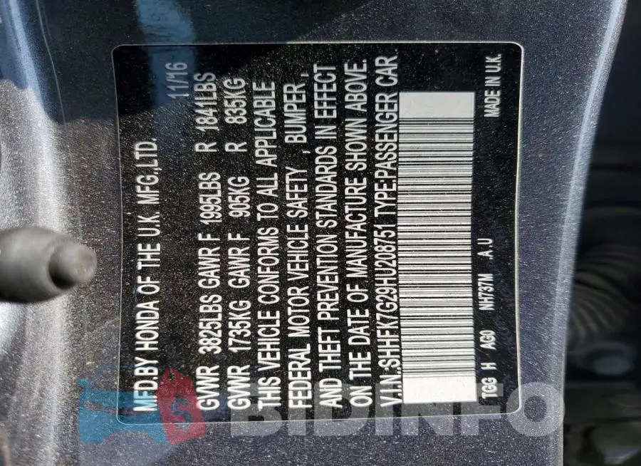 SHHFK7G29HU208751 Photo# 12