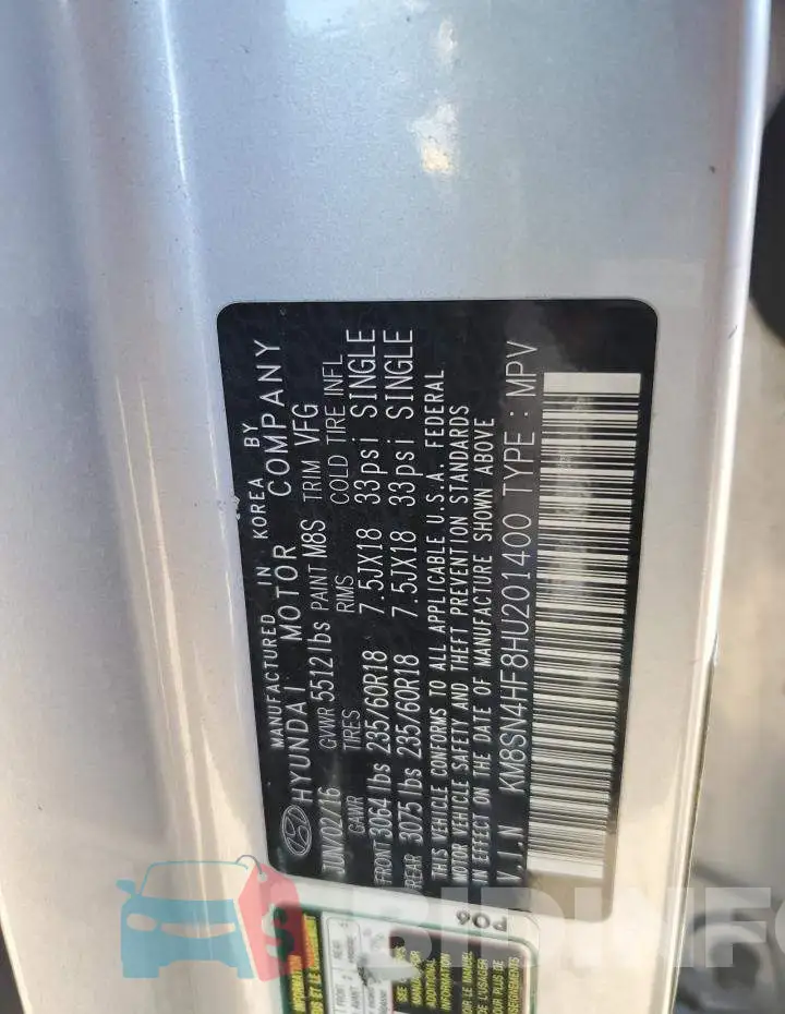 KM8SN4HF8HU201400 Photo# 14