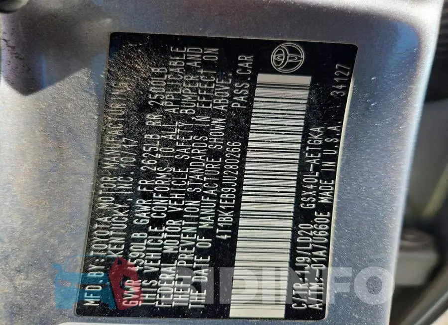 4T1BK1EB9JU280266 Photo# 12