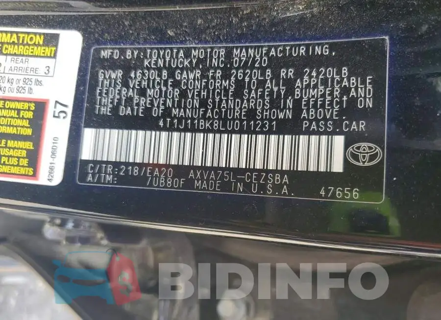 4T1J11BK8LU011231 Photo# 12