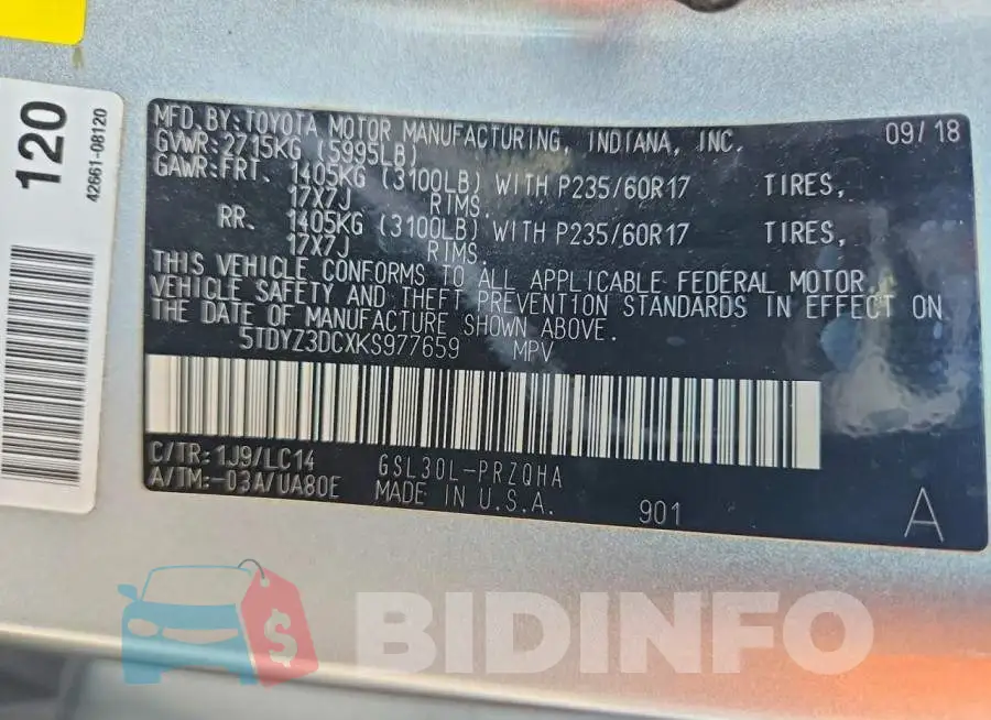 5TDYZ3DCXKS977659 Photo# 13