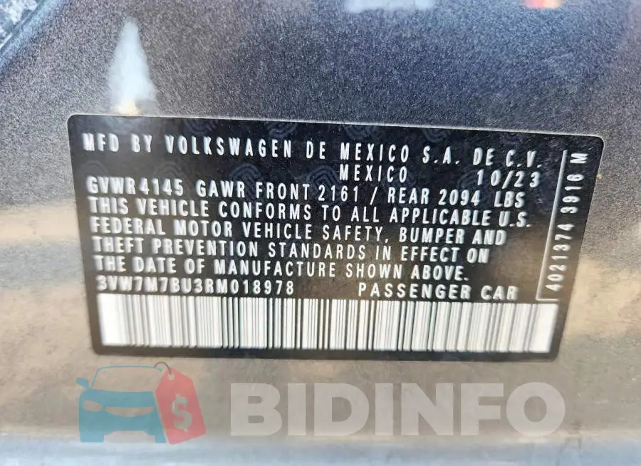 3VW7M7BU3RM018978 Photo# 12