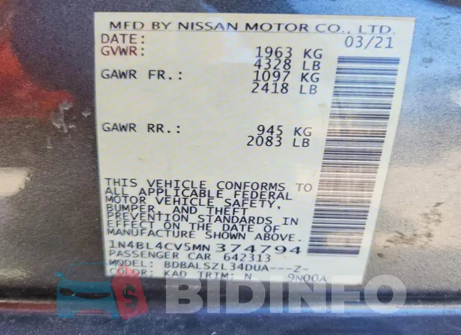 1N4BL4CV5MN374794 Photo# 12