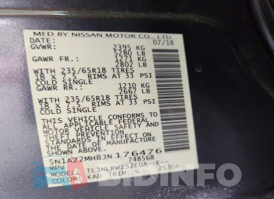 5N1AZ2MH8JN176476 Photo# 13