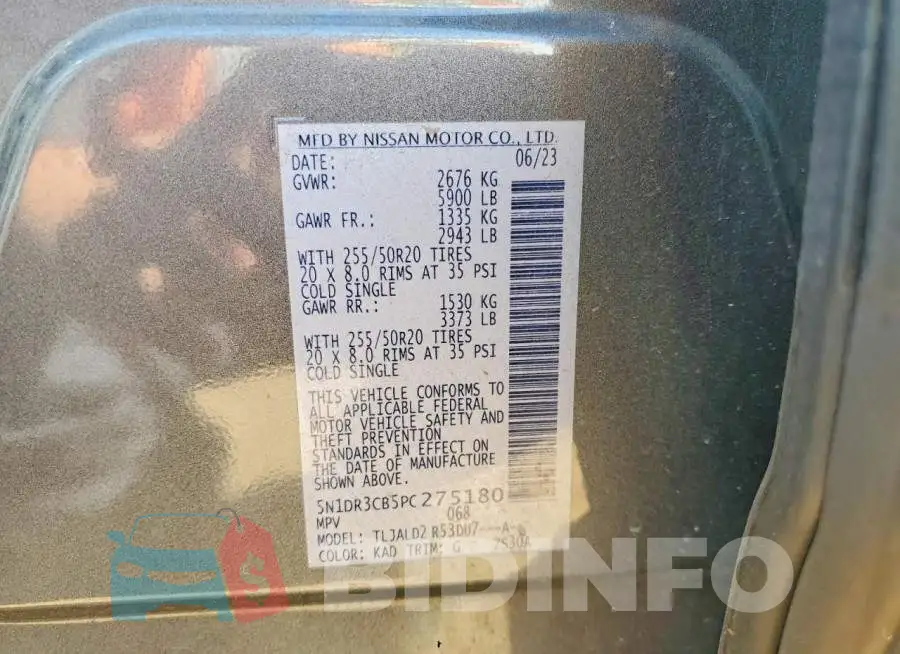 5N1DR3CB5PC275180 Photo# 13