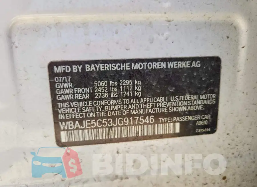 WBAJE5C53JG917546 Photo# 12