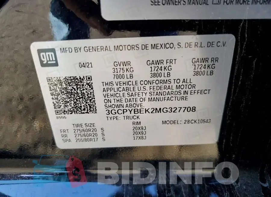 3GCPYBEK2MG327708 Photo# 12