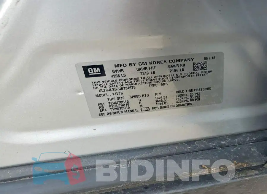 KL7CJLSB7JB734678 Photo# 13