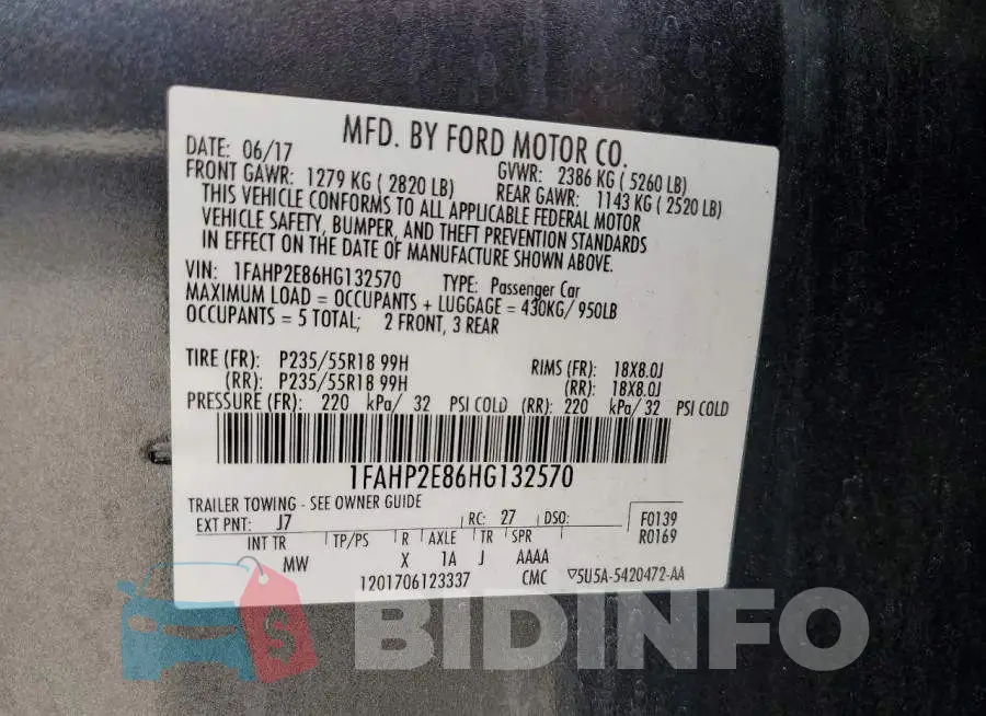 1FAHP2E86HG132570 Photo# 12
