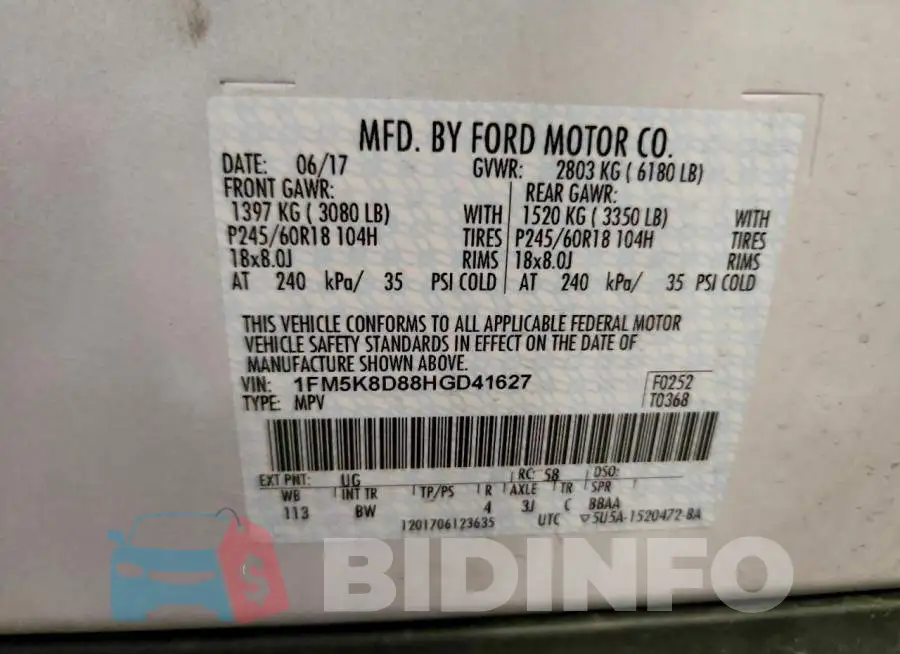 1FM5K8D88HGD41627 Photo# 13