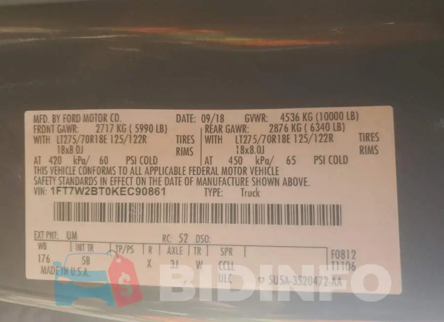1FT7W2BT0KEC90861 Photo# 12