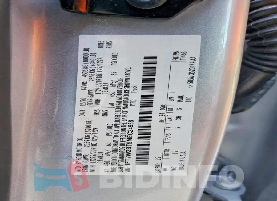 1FT7W2BT5MEC24938 Photo# 12